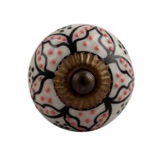 Black Floral Orange Dot Ceramic Knob